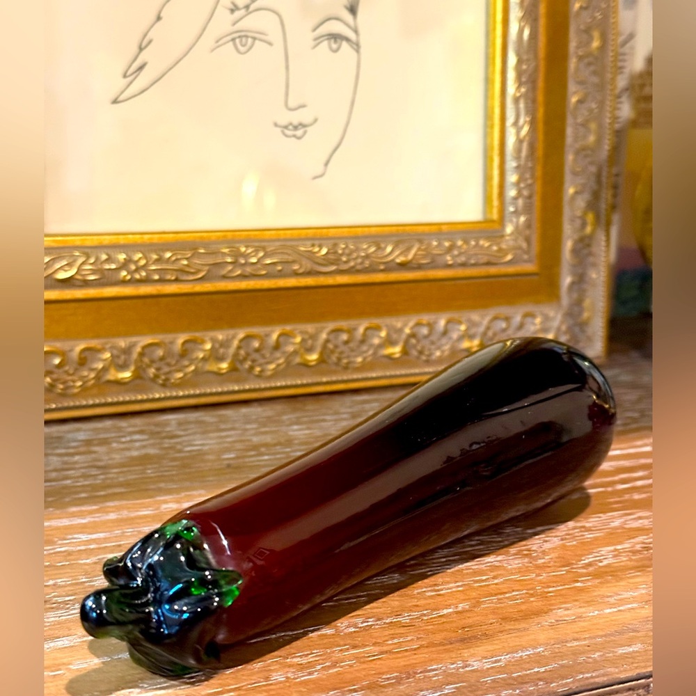 Italian Venetian Murano-style Large Hand Blown Glass Eggplant 🍆 approx 7.5”